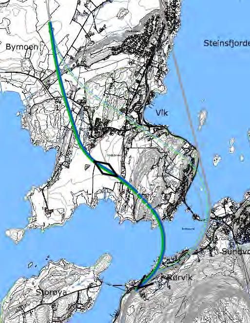 Blå og grønn korridor Rørvik Bymoen Alternativ 1 Halvt kryss i Rørvik Brokryssing av Kroksund Tunnel