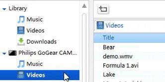 2 På Philips Songbird,velger du ønsket video: Klikk på CAM > Videos