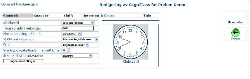 Skriftstørrelse, hvilke knapper som skal være tilgjengelig osv er noen av endringene som kan gjøres her. Hvite felter er for endringer som gjelder hele programmet til hovedpersonen.