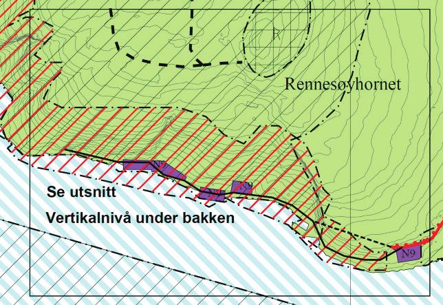 Figur 1 Utsnitt av gjeldende kommuneplan (vertikalnivå 2) Figur 2 Kommuneplanen definerer også et vertikalnivå 1 (fjellhallene). Disse er ikke riktig disponert iht. faktisk størrelse.