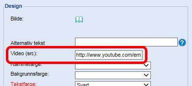 Kapittel 8: Video 8.2: Sette inn video i boks/høyrespalte 4) Lim inn adressen fra trinn 2 i feltet «Video (src):».