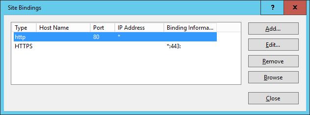 Internet Information Services (IIS) Kobling til TCP/IP (Site Bindings) IP-adresse(r) som