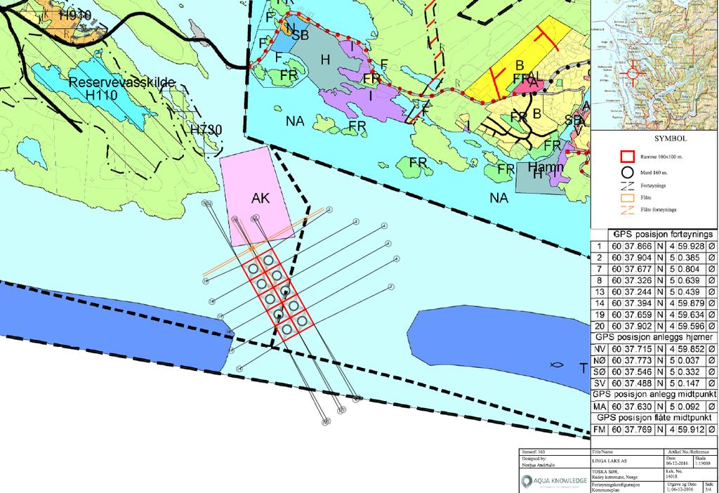 Kartutsnitt som viser endra plassering av lokalitet 14018 Ferdsle, friluftsliv og fiske Radøy kommune gjer merksam på at det innafor reguleringsplan for Mangerøy industriområde Kjebogen er planlagt