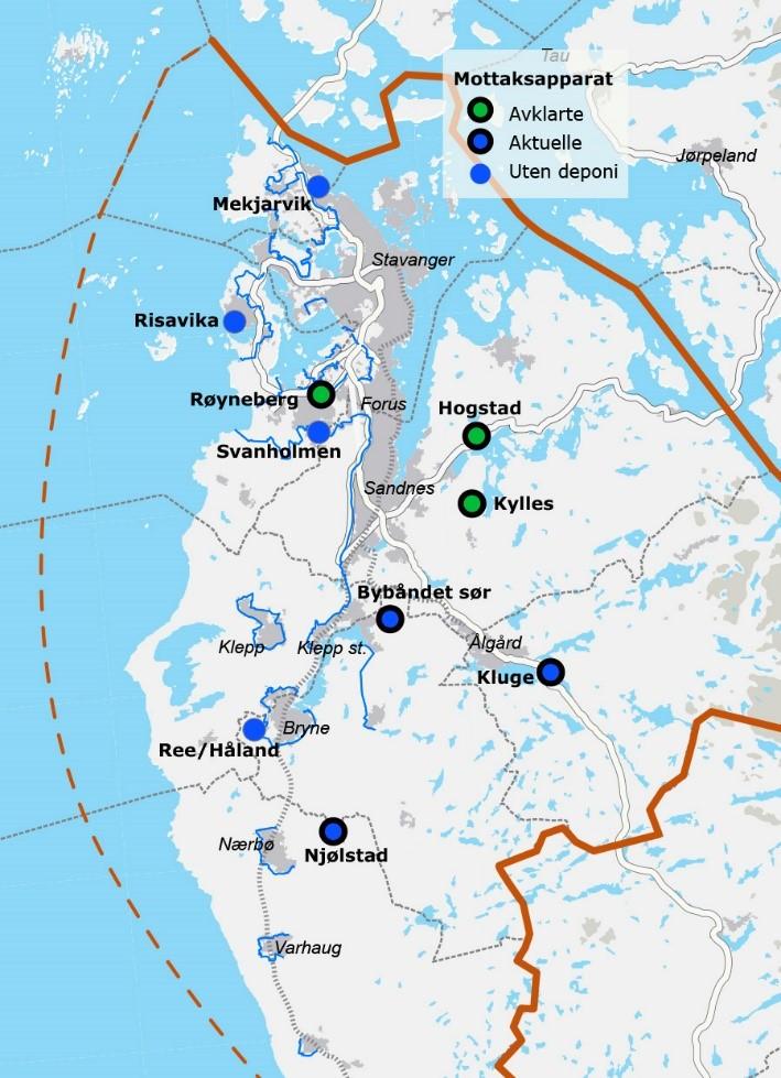 Forslag til nettverk av sentrale arealer for massehåndtering. Fra plandokumentet, figur 7.