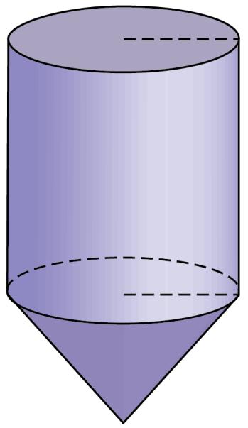 1,05 m x h m 1,05 m 1,8 m a) Regn ut volumet av kjeglen. Volumet av hele siloen er 3 14,5 m. b) Regn ut høyden av hele siloen.