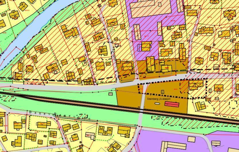 Illustrasjon nr. 2: Utsnitt kommuneplan Planforslaget Planforslaget legger til rette for sentrumsbebyggelse med mulighet for bolig og næring ved Steinberg stasjon.