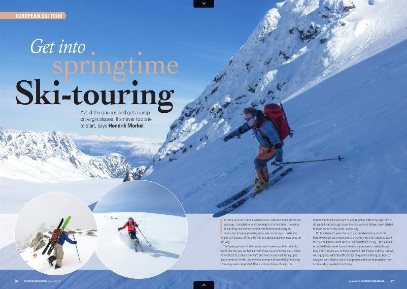 o Publikasjoner: Trekking Magazin 01/2017, Outdoor Enthusiast Spring 2017, http://www.oooyeah.de/lyngenfjord-5-skitour-highlights/ 29.03. 01.04.