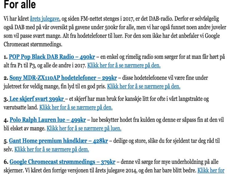 Salg vil registreres på variabelen ut ifra hvor salget initieres. skjermbildet 32 kan stå som et eksempel på hvordan et salg initieres i en artikkeltekst.