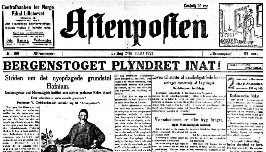 BAKGRUNN Lørdag før palmesøndag i 1923 våknet Norges befolkning opp til nyheten om at Bergenstoget var blitt plyndret i løpet av natten 1.
