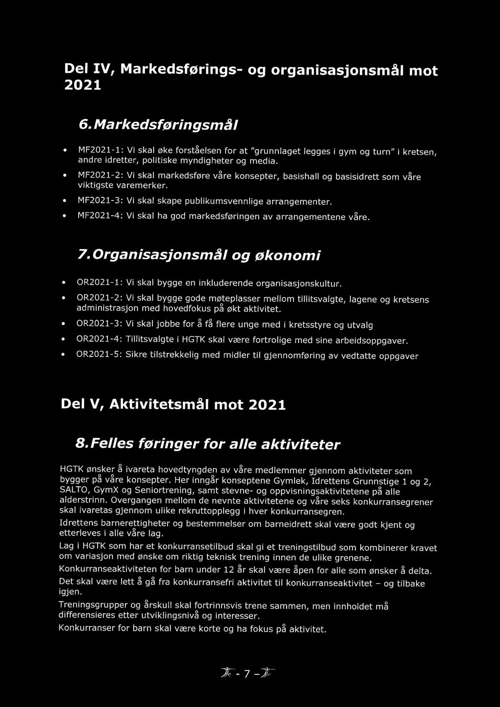 MF2021-4: Vi skal ha god markedsføringen av arrangementene våre. 7.Organisasjonsmål og økonomi OR2021-1: Vi skal bygge en inkluderende organisasjonskultur.