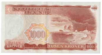 Sedler Sedler/Banknotes 69 1000 kroner 1978. A6501539 1+ 1 500 70 1000 kroner 1982. B6753400 1-1 000 71 1000 kroner 1983. C2599757 0/01 2 300 72 Lot 2 stk. 500 kroner 1978.