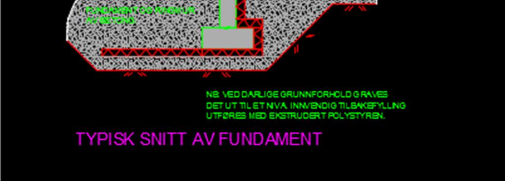 Behov for innvendige fundamentering avklares av RIB. Prinsipp for fundamentering er vist på figur. Tillatt grunntrykkspenning for fundamentering settes til 150 kn/m2 (15t/m2).