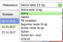 Status «Aktiv» viser kun de som har tiltaksstatus «Aktiv» nå.