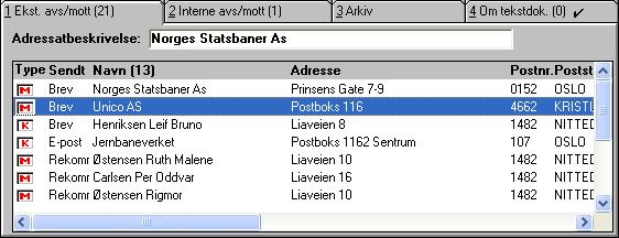 Kapittel 3: Arbeide med journalposter 101 Fanekortet kan for eksempel se slik ut for en journalpostregistrering der det er definert flere mottakere: Adressatbeskrivelse en felles beskrivelse av