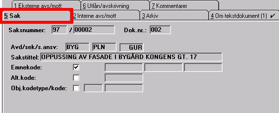 104 Kapittel 3: Arbeide med journalposter Dokumentbeskrivelse Her angir du beskrivelse av dokumentet. Standardverdien vil være første innholdslinje fra journalposten.