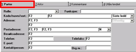 Feltene øverst i detaljkortene til sak og journalpost Bildet viser hvor du kan trykke F2- og/eller F3-tasten i saksdetaljkortet, men du finner