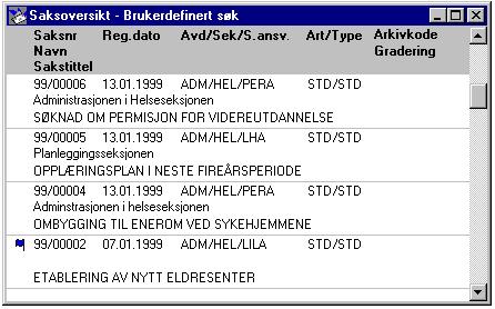 Kapittel 5: Søking i EDB Sak og Arkiv 153 TEKN.ADM og KUL.ADM. - Angir du TEKN.ADM ( ) finner du kun saker på seksjonen TEKN.ADM. - Hvis du haker av i feltet bak inntastingsfeltet ( ), finner du saker både på TEKN.