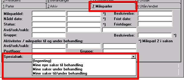 Spesialsøk Det finnes en del typiske søk i EDB Sak og Arkiv som er vanskelig å få til selv med de avanserte søkemekanismene som finnes. Det er derfor laget noen spesielle søk.