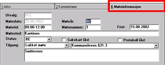 190 Kapittel 7: Utvalgsbehandling av saker Møteinformasjon i møtesaker (saksart MOT) Utdrag fra møtekalenderen finner du igjen på sakskortet til møtesaken.