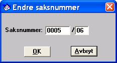 Kapittel 7: Utvalgsbehandling av saker 195 2. Klikk høyre musetast på den merkede saken og velg Korriger saksnummer fra menyen. 3. Endre saksnummer i feltene Saksnummer. 4. Klikk OK-knappen.