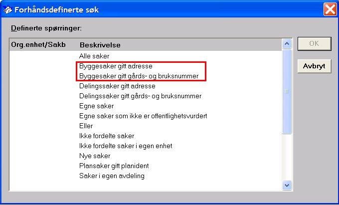 Vedlegg A: Moduler for teknisk etat 229 Klikk ønsket søk Byggesaker gitt gårds- og bruksnummer - søk etter byggesaker som gjelder en bestemt Eiendomsid (gårdsnummer og bruksnummer).