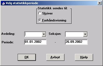 tidsintervall statistikken skal være for: Avdeling / seksjon - hvis du angir avdeling og eventuelt seksjon i avdelingen, vil kun saker med den