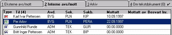 Saksbehandler (Noark-4) vises alltid i oversikten (informasjonen på den linjen kan imidlertid ikke endres i dette bildet). Fyll ut feltet Til og velg Org.enhet, Sakb og j.