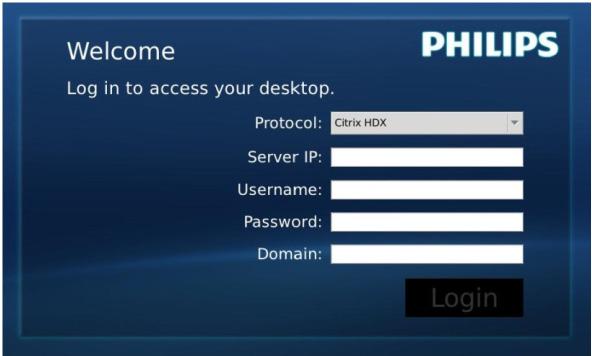 3. Fastvare til nettskyskjermbase 2. Login widget (Påloggingswidget) Etikett Protocol (Protokoll) Server IP (Server-IP) Username (Brukernavn) Password (Passord) Domain (Domene) Login (Logg på) 3.