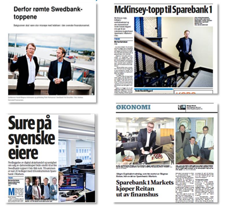 Høy aktivitet i SpareBank 1 Markets, med overtagelse av 22 ansatte fra Swedbank Markets og kjøp av fondsselskapene Allegro og SB1 Nord-Norge Forvaltning Øker konkurransekraft og industriell kapasitet