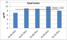 Hvis man ser på konduktiviteten i vertikalserien tatt om vinteren 2013, se Tabell 9, ser en at konduktiviteten er noenlunde ens fra overflaten og ned til 6 m dyp med verdi på ca 7,8 ms/m, hvoretter