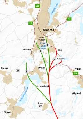 5.3 Planavslutning i Sandnes De tre hovedkorridorene har felles utgangspunkt Lyngdal, men ulike endepunkt i Sandnes: Indre korridor ender ved Ålgård i Gjesdal kommune.