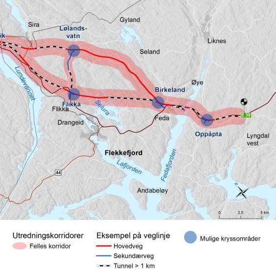 5.6 Omtale av hovedkorridorene Nedenfor gis en nærmere beskrivelse av korridorene. Dette er gjort innenfor delområdene Lister, Dalane og Jæren.