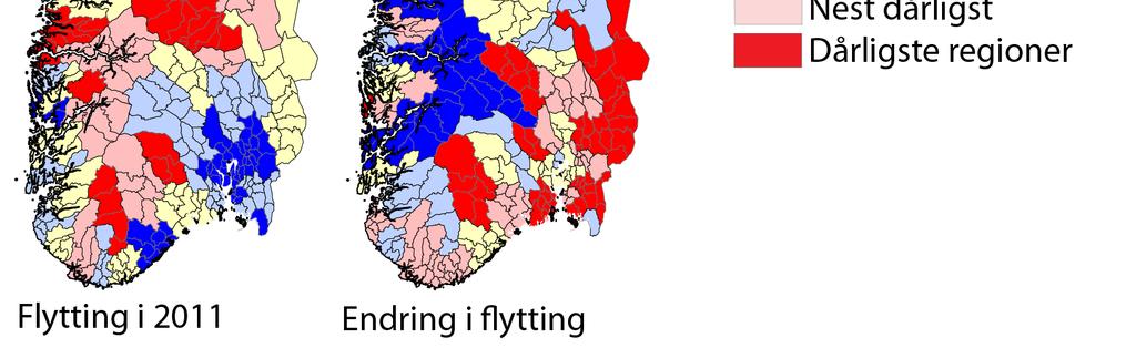 Enkelte regioner rundt Bergen og Trondheim hadde også høy innflytting. Dette er et mønster som vi har sett tidligere.