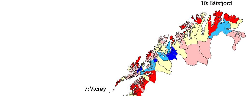 3.15 Variasjoner i sårbarhet i Norge Kartet nedenfor viser variasjoner i næringsmessig sårbarhet i Norge. Figur 35: Sårbarhet i norske kommuner i 2011.