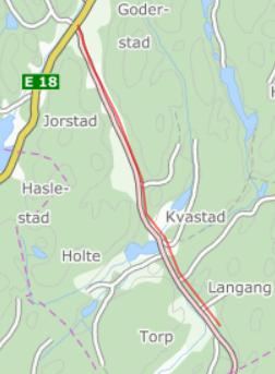 2.3.6 Langangsveien Fv 121 På Langangsveien er det 4 elever som får skoleskyss på grunn av særlig farlig skolevei. På skissen er det tegnet inn 5 km gang- og sykkelveg som er ønskelig.