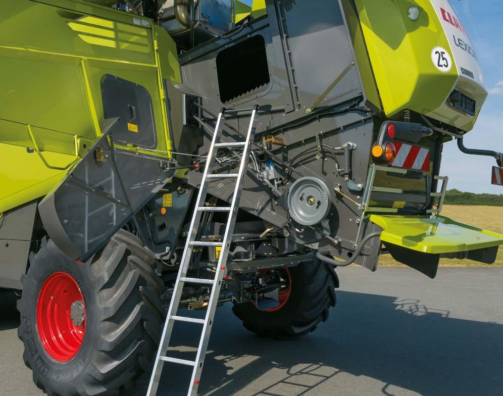 NYHET NYHET: Tilgang til risterene efra siden. Vedlikehold Vedlikeholdet. Lite arbeid. Sentralsmøringen. LEXION gir deg noen overraskelser med sitt eksemplarisk lave vedlikeholdsbehov.