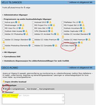 kostnadsbelagte tilganger Husk å legge inn PC-nr!