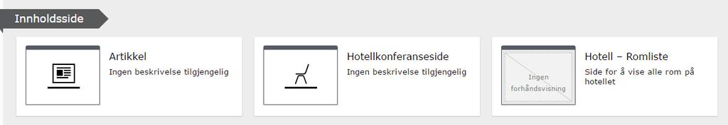 Undersider for hotellet Det er 3 sidetyper man kan lage under et hotell, disse er Romliste, Konferanseside og Artikkel: Hotell - Romliste Den første siden man bør opprette, er romliste.