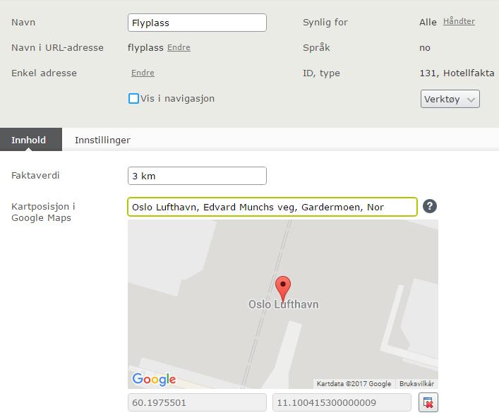 Fakta-mappe Gå til hotell, og hotellinnstillinger-fanen: Velg mappe for hotellfakta: Denne settes til Fakta-mappen du nettopp opprettet. Deretter gå til fakta-mappen, og opprett hotellfakta-sider.