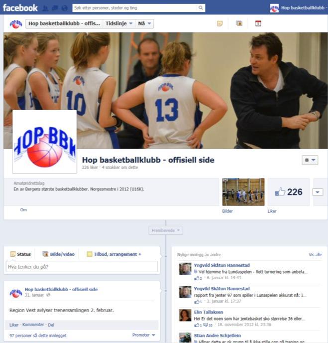 INFORMASJON Facebook og BBall tok av i 2012 Klubbens viktigste informasjonskanal er www.hopbasket.