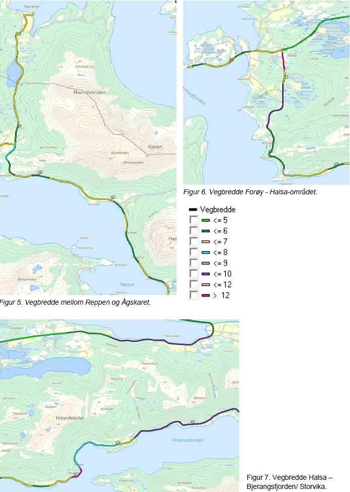 Vegbredde Forøy - Halsa Vegbredde Ågskaret - Reppen Vegbredde Halsa - Bjerangsfjorden/Storvik Figur 3: Vegbredde.