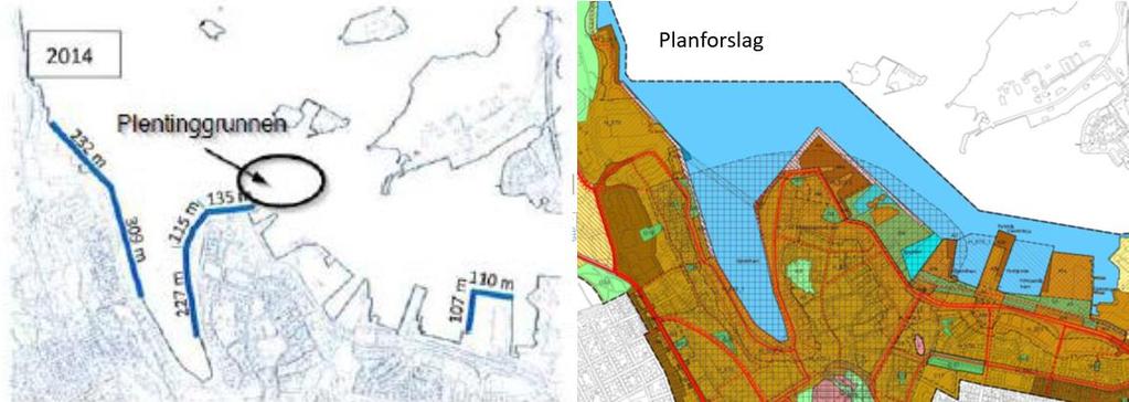 Figur 3-2: Planforslag på utfylling ved Holmen. Kilde: DNV GL (2016a) Figur 3-2 viser et utsnitt fra den foreslåtte løsningen på utfylling av Holmen.