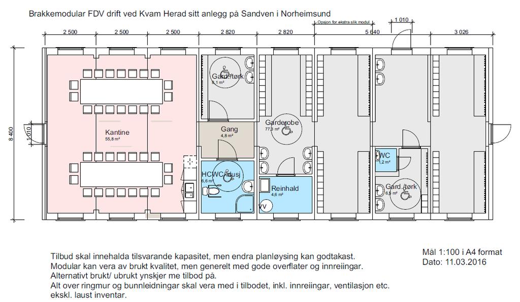 2.0 PLANLEGGING OG GJENNOMFØRING Tilbydar er ansvarleg for at ferdig utført bygg tilfredsstiller gjeldande krav og forskrifter. P.g.a. kort gjennomføringstid kan det vera aktuelt å nytta eksisterande/brukte modulhus.