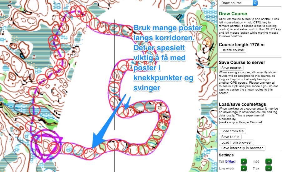 Detalj-O For å evaluere linje- og korridororienteringa må man lage en løype i 2DRerun som går langs hele linja og korridoren.