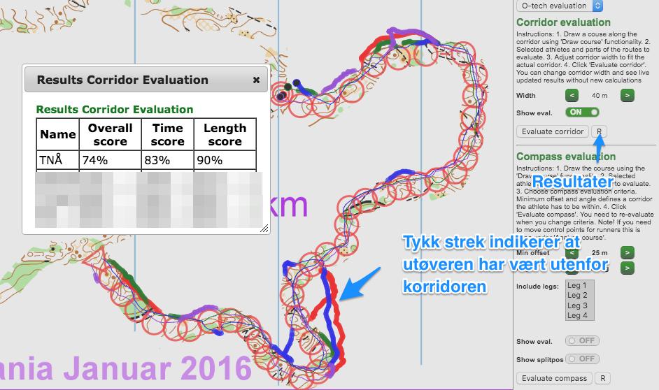 Figur 14: Evaluering av korridor-o. Kart: La Breña, Spania, Sun-O Lagring og tolkning av resultater Vi anbefaler å benytte den medfølgende Excel-arbeidsboken til å lagre resultatene fra testene.