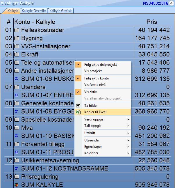 summere valgte og vise sum mengde i «summeringslinjen».