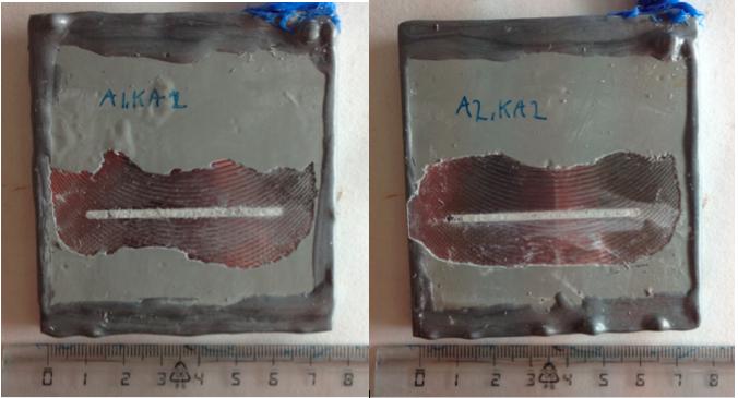 I motsetning til de maskinerte A- prøvene, viste den endeplanfreste prøven av SINTEF (B1) liten forskjell mellom prøver med og uten aluminium i grunningen.