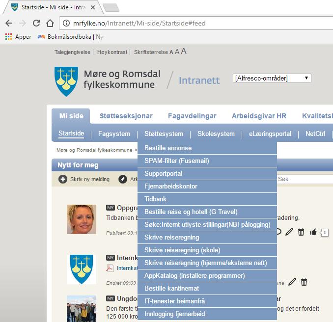 .. 11 Logge inn: I) På Intranett, klikk på «Støttesystem» og «Skrive reiseregning» Dersom du