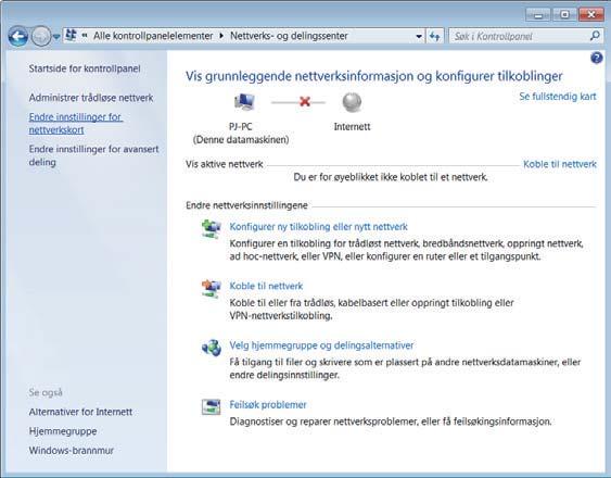 1. Tilkobling til nettverket 1.4 Manuell innstilling av nettverkstilkobling -Trådløs LAN- (fortsatt) 1.4.2 Oppsett av trådløs LAN- tilkobling Bruk av trådløs LAN-funksjon for standard Windows 7.