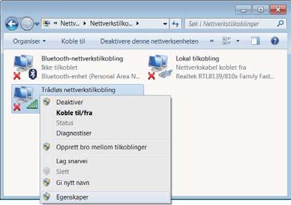 Tilkoblingskontroll : Ad-Hoc SSID : wireless Kanal : 1 Koderingsnivå : Ingen IP-adresse : 192.168.10.